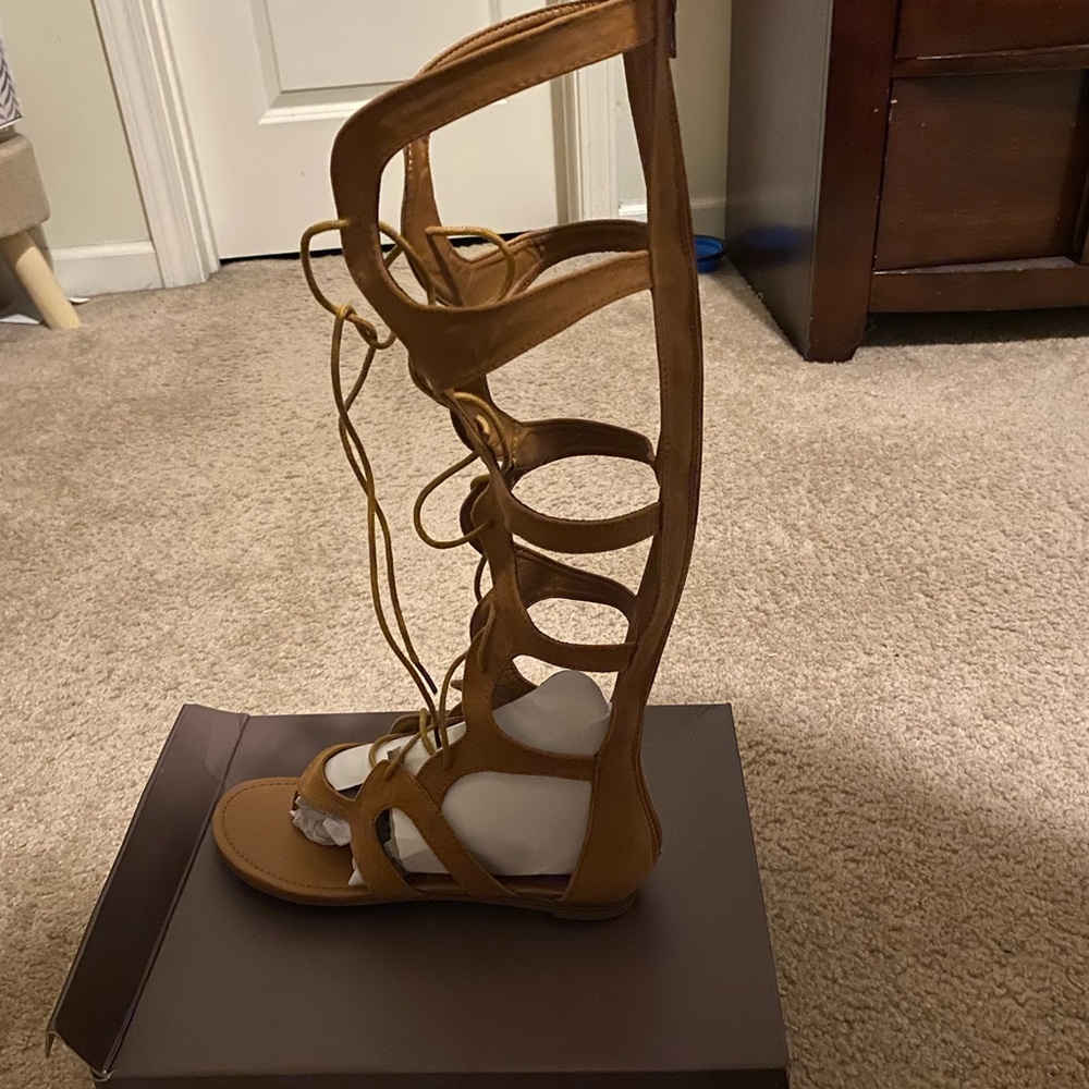 Tan Gladiator Sandals with Lace-Up Straps